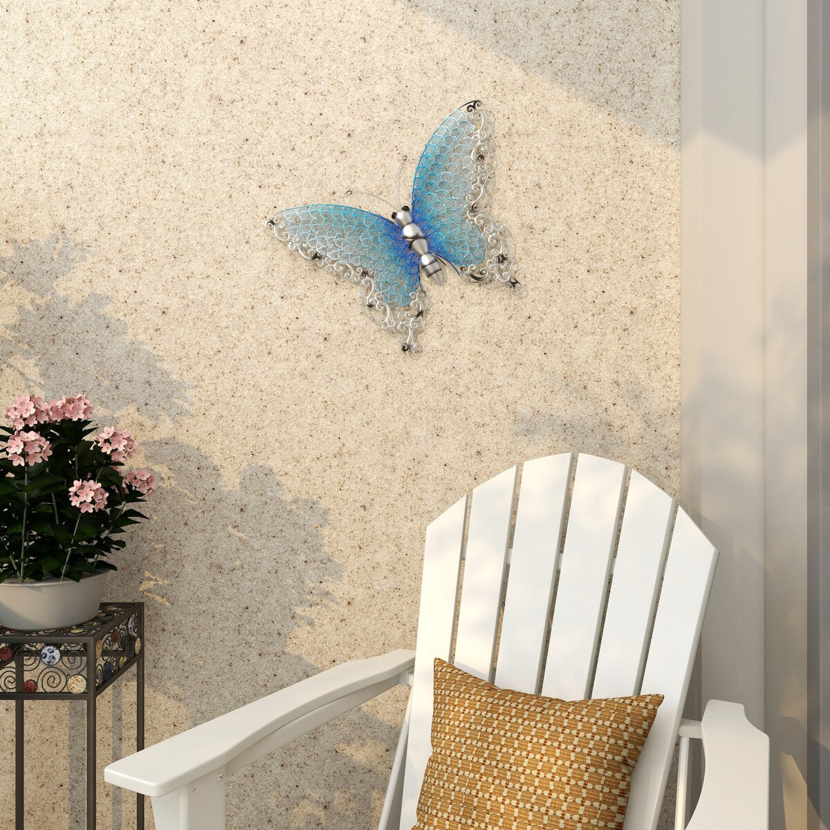 Decorazione da parete per interni ed esterni a forma di farfalla in metallo - Argento, verde, rosa - Roche River Decor