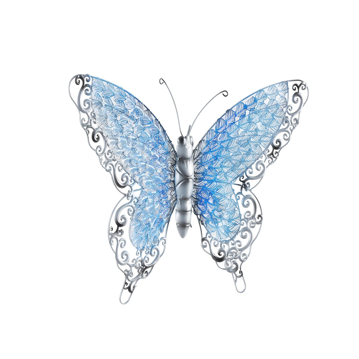 Decorazione da parete per interni ed esterni a forma di farfalla in metallo - Argento, verde, rosa - Roche River Decor