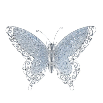 Decorazione da parete per interni ed esterni a forma di farfalla in metallo - Argento, verde, rosa - Roche River Decor