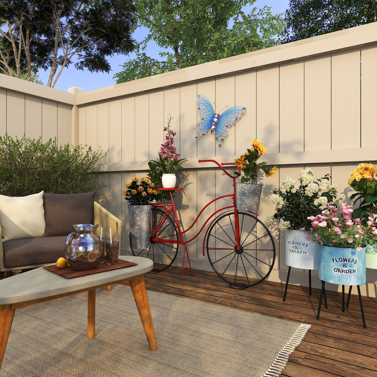 Decorazione da parete per interni ed esterni a forma di farfalla in metallo - Argento, verde, rosa - Roche River Decor