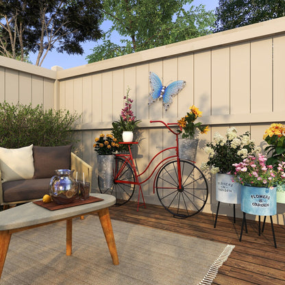 Decorazione da parete per interni ed esterni a forma di farfalla in metallo - Argento, verde, rosa - Roche River Decor