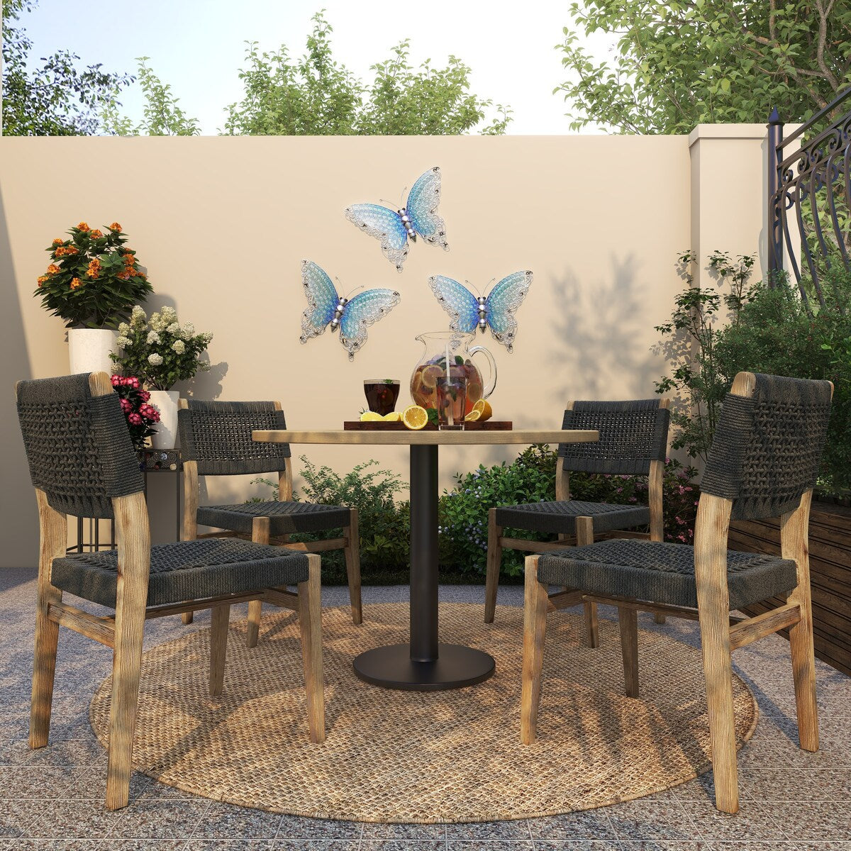 Decorazione da parete per interni ed esterni a forma di farfalla in metallo - Argento, verde, rosa - Roche River Decor