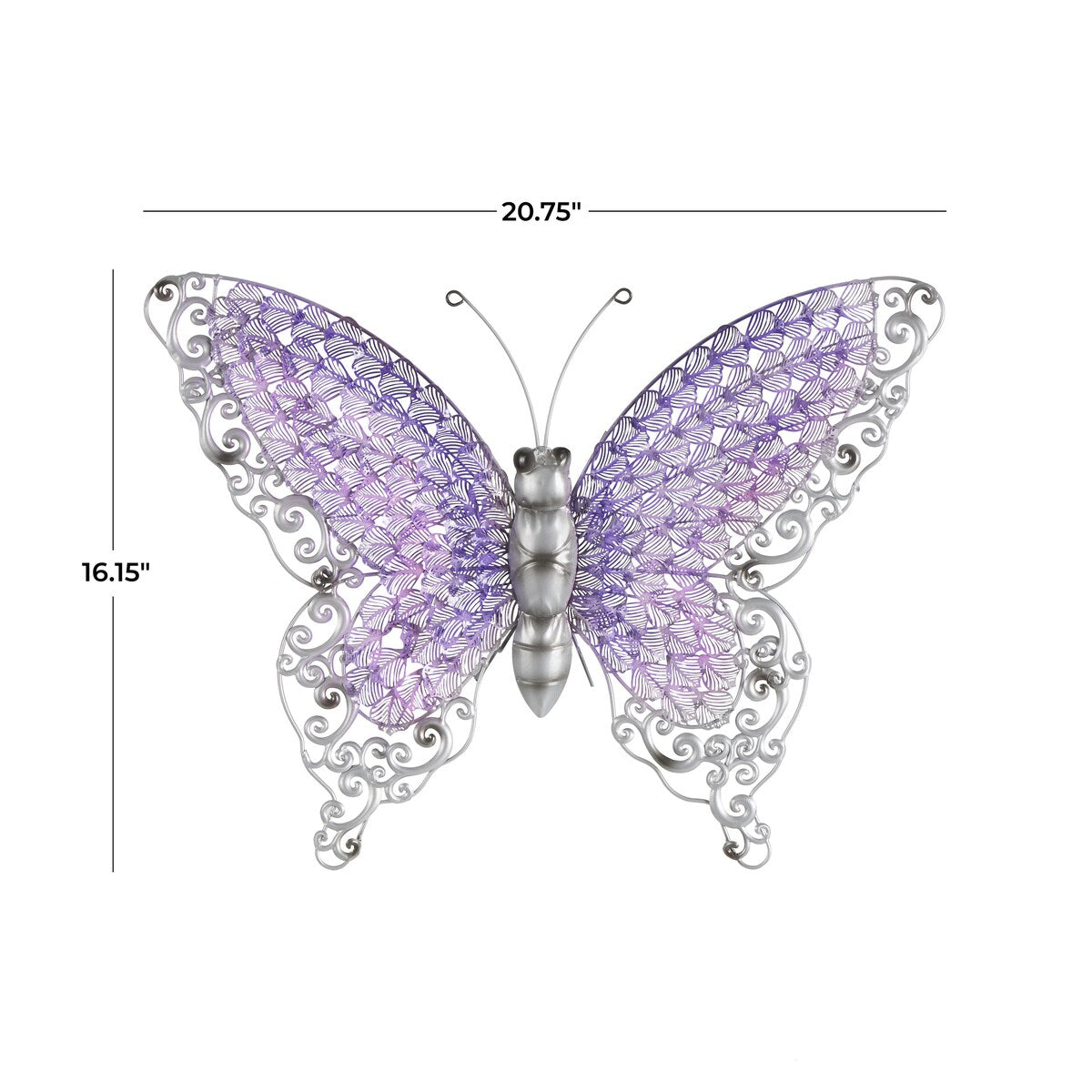 Decorazione da parete per interni ed esterni a forma di farfalla in metallo - Argento, verde, rosa - Roche River Decor