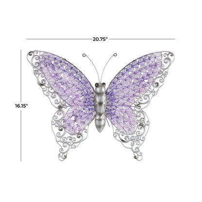 Decorazione da parete per interni ed esterni a forma di farfalla in metallo - Argento, verde, rosa - Roche River Decor