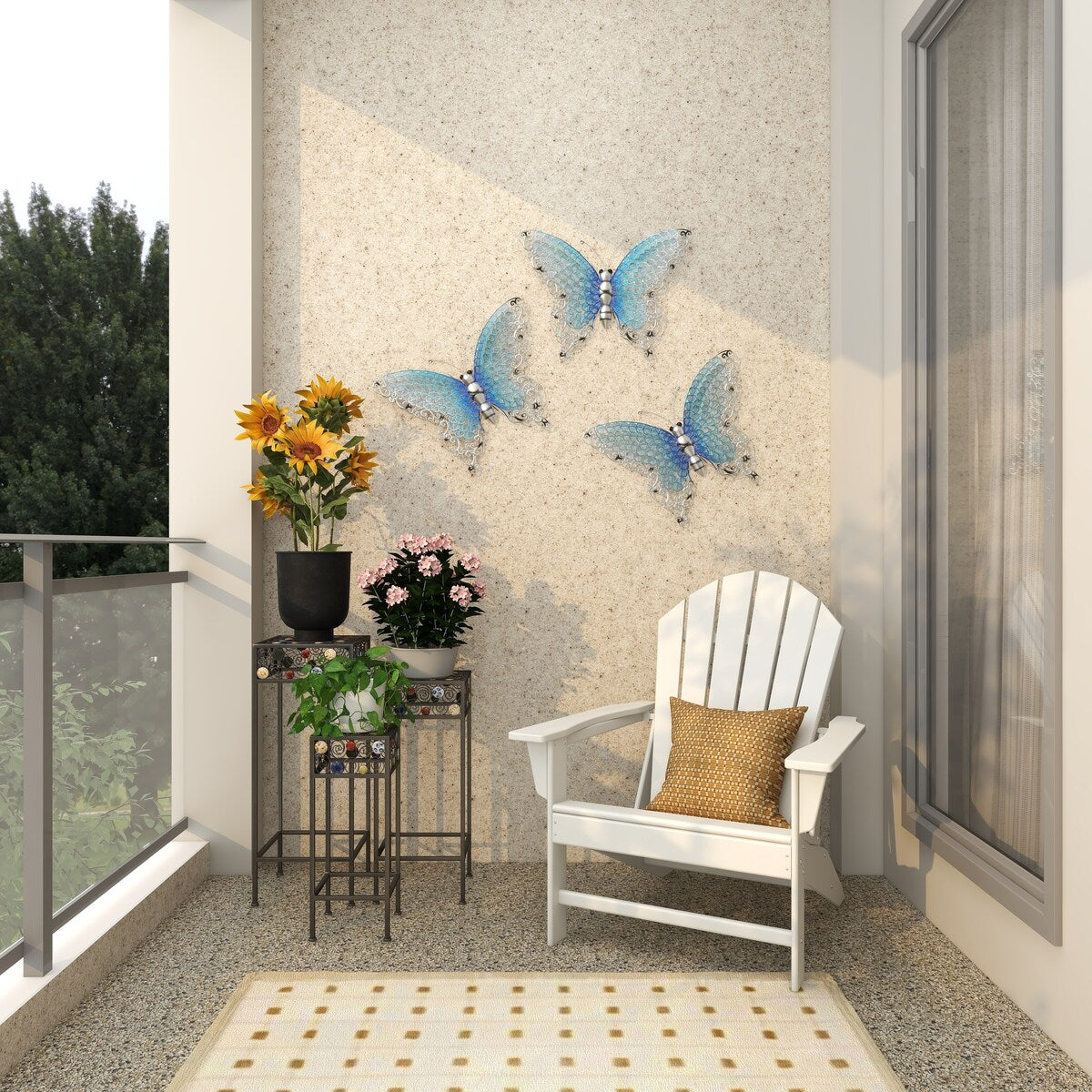 Decorazione da parete per interni ed esterni a forma di farfalla in metallo - Argento, verde, rosa - Roche River Decor