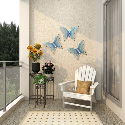 Decorazione da parete per interni ed esterni a forma di farfalla in metallo - Argento, verde, rosa - Roche River Decor