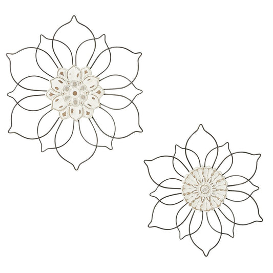 Decorazione da parete floreale in metallo per la casa - Set di 2 neri - Roche River Decor