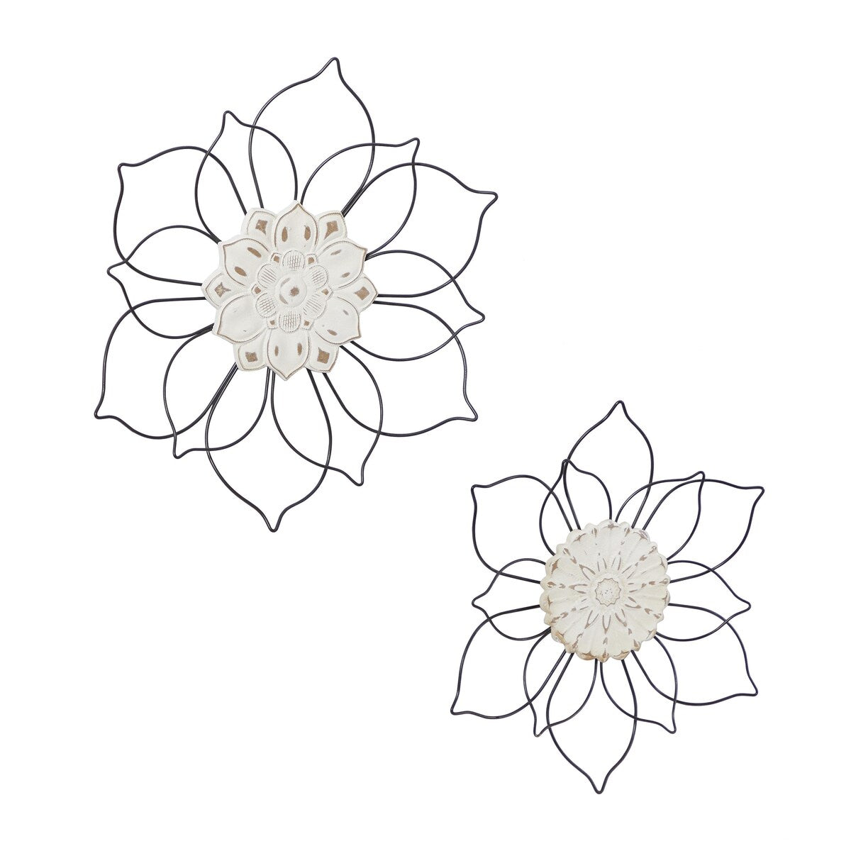 Decorazione da parete floreale in metallo per la casa - Set di 2 neri - Roche River Decor