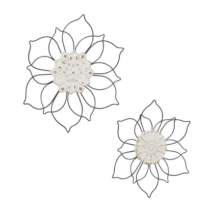 Decorazione da parete floreale in metallo per la casa - Set di 2 neri - Roche River Decor