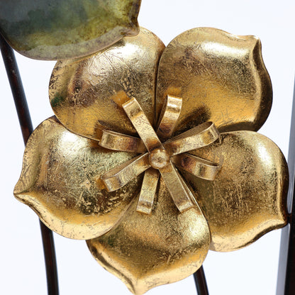 Decorazione da parete con fiori selvatici in metallo verde, bianco e oro (set da 2)