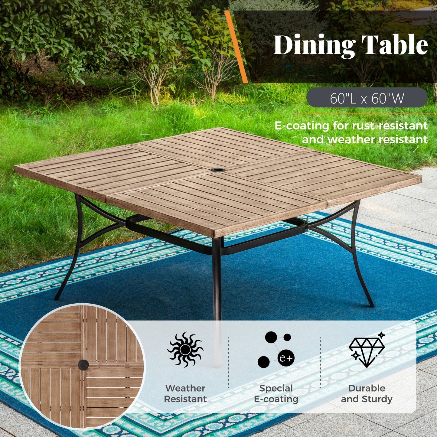 Set da pranzo da esterno in metallo per 8 persone con tavolo quadrato e sedie fisse e girevoli imbottite resistenti, set di mobili da giardino (beige)