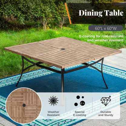 Set da pranzo da esterno in metallo per 8 persone con tavolo quadrato e sedie fisse e girevoli imbottite resistenti, set di mobili da giardino (beige)