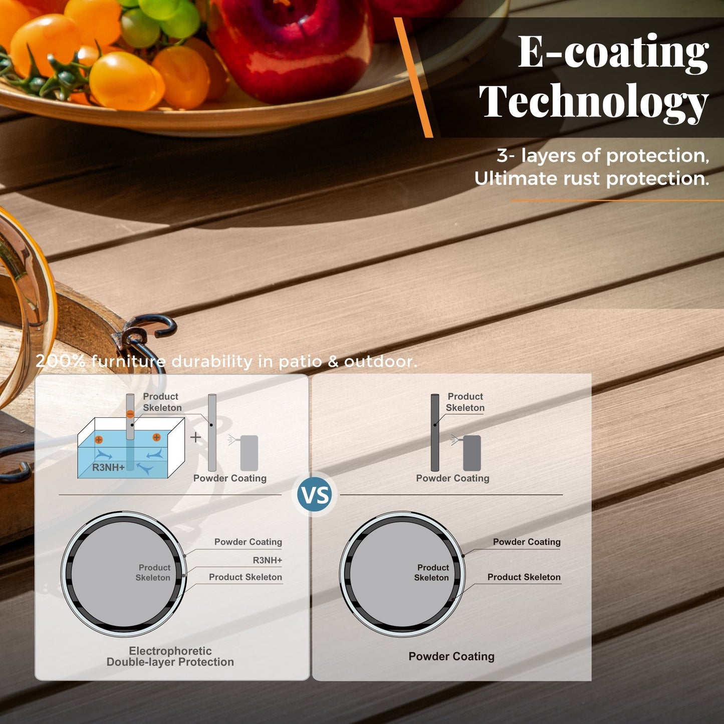 Set da pranzo da esterno in metallo per 8 persone con tavolo quadrato e sedie fisse e girevoli imbottite resistenti, set di mobili da giardino (beige)