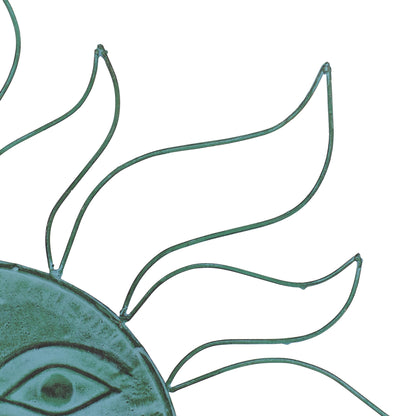 Decorazione da parete per interni ed esterni in metallo con sole e cornice in filo metallico - Verde acqua - Roche River Decor