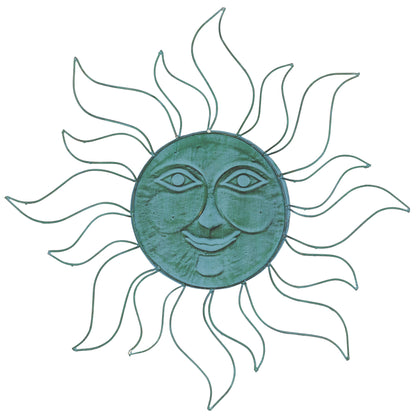 Decorazione da parete per interni ed esterni in metallo con sole e cornice in filo metallico - Verde acqua - Roche River Decor