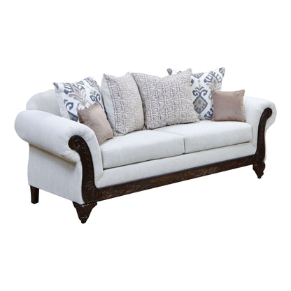 Divano Mezia, ciniglia beige, marrone noce, 6 cuscini decorativi, 94 pollici