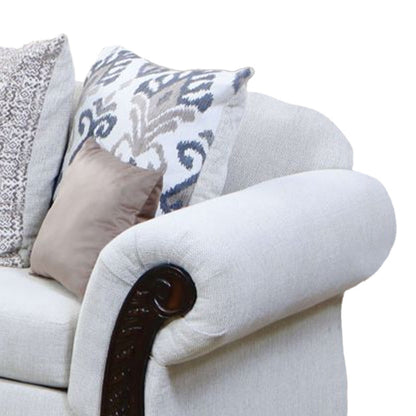 Divano Mezia, ciniglia beige, marrone noce, 6 cuscini decorativi, 94 pollici