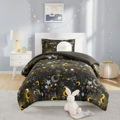 Set copripiumino metallizzato Ariella Starry Sky con cuscino per bambini di Intelligent Design Kids