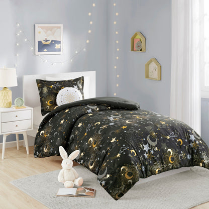 Set copripiumino metallizzato Ariella Starry Sky con cuscino per bambini di Intelligent Design Kids