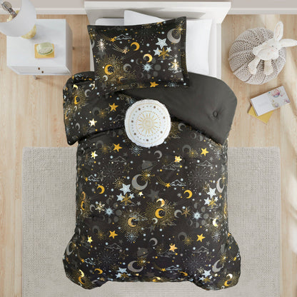 Set copripiumino metallizzato Ariella Starry Sky con cuscino per bambini di Intelligent Design Kids