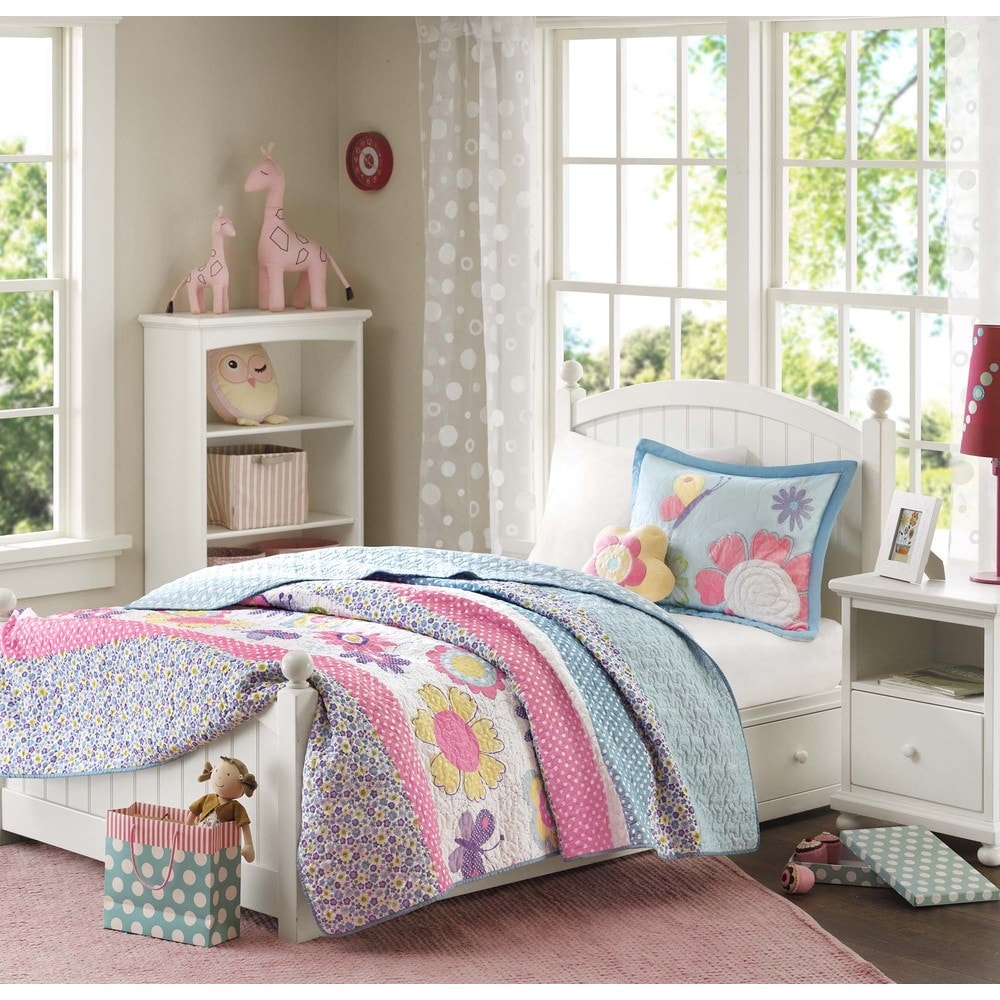 Set trapunta reversibile con cuscino per bambini "Blowing Butterflies" di Intelligent Design Kids