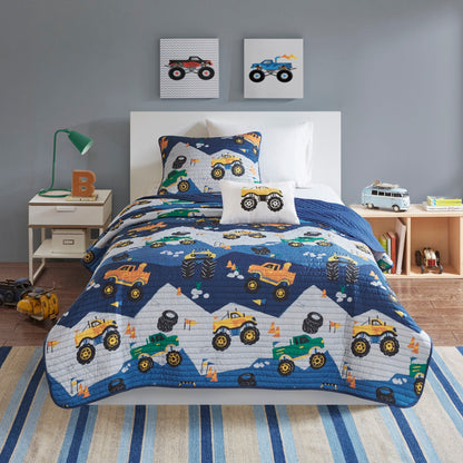 Set trapunta reversibile con cuscino per bambini Gavin Monster Truck di Intelligent Design Kids