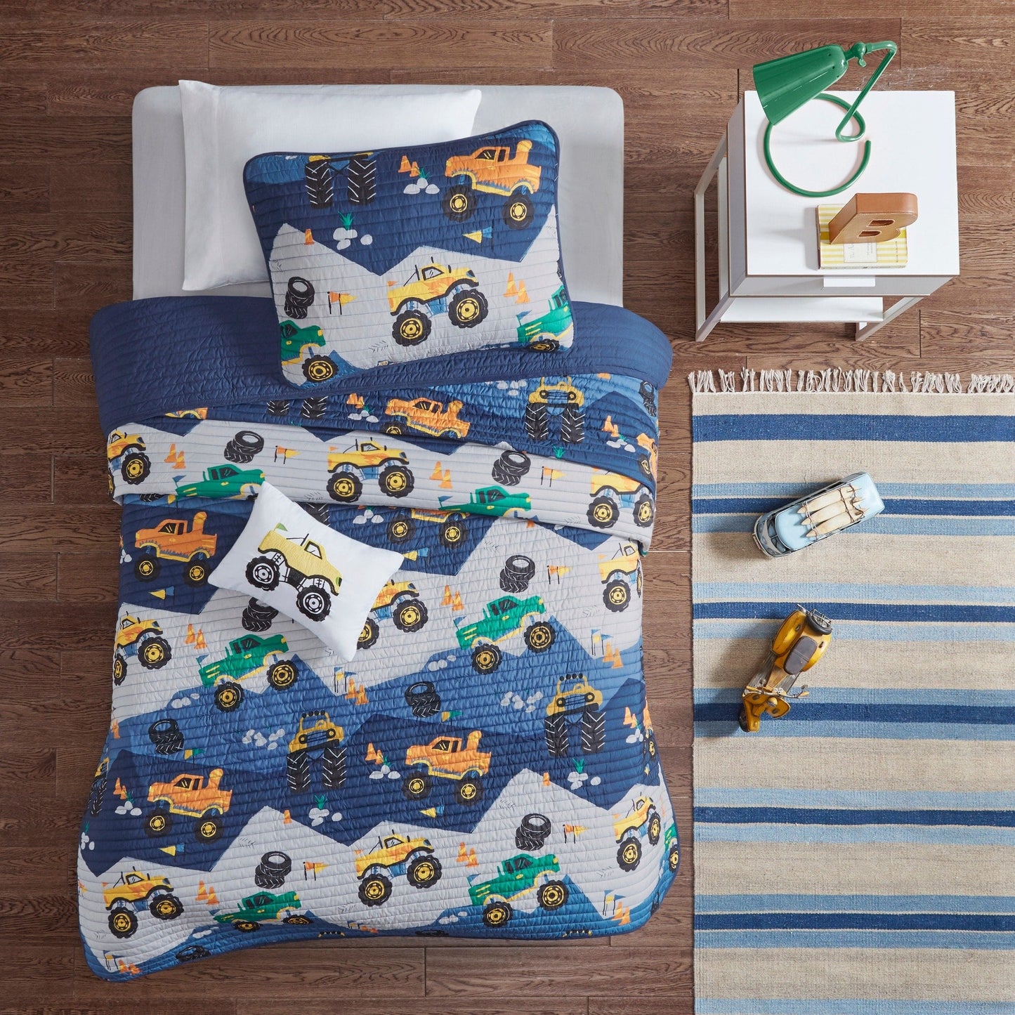 Set trapunta reversibile con cuscino per bambini Gavin Monster Truck di Intelligent Design Kids