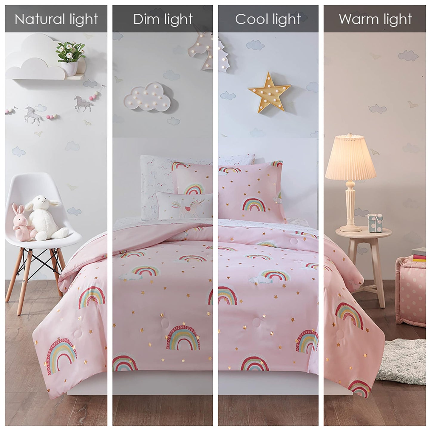 Set copripiumino con lenzuola Mia Rainbow e stelle metalliche per bambini di Intelligent Design Kids