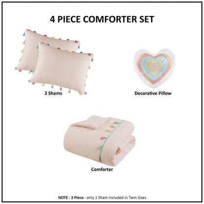 Set di trapunta con nappe Tanya per bambini di Intelligent Design con cuscino a forma di cuore