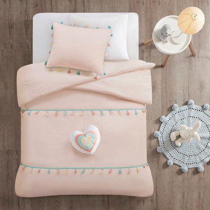 Set di trapunta con nappe Tanya per bambini di Intelligent Design con cuscino a forma di cuore