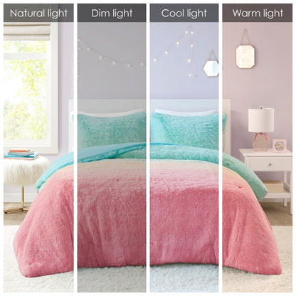 Set copripiumino in pelliccia sintetica Talia Ombre Shaggy di Intelligent Design