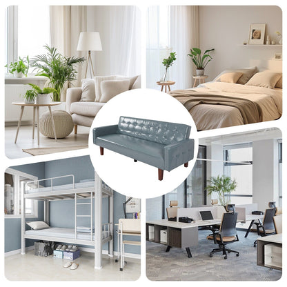 Divano letto futon in similpelle da 74" di metà secolo, divano trapuntato a bottoni, 3 posti, per soggiorno, camera da letto