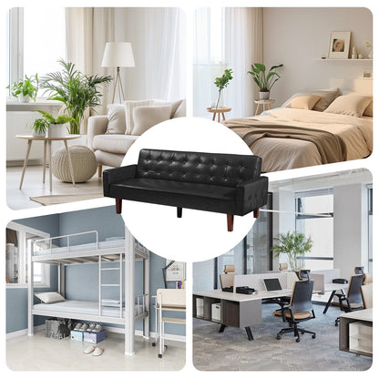 Divano letto futon in similpelle da 74" di metà secolo, divano trapuntato a bottoni, 3 posti, per soggiorno, camera da letto