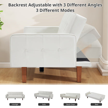 Divano letto futon in similpelle da 74" di metà secolo, divano trapuntato a bottoni, 3 posti, per soggiorno, camera da letto