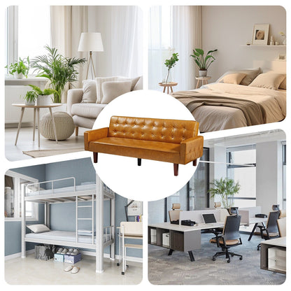 Divano letto futon in similpelle da 74" di metà secolo, divano trapuntato a bottoni, 3 posti, per soggiorno, camera da letto