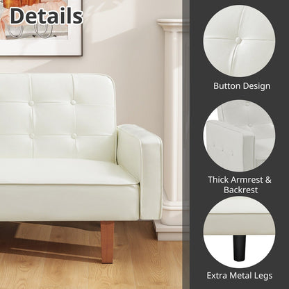 Divano letto futon in similpelle da 74" di metà secolo, divano trapuntato a bottoni, 3 posti, per soggiorno, camera da letto