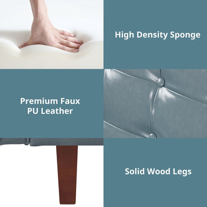 Divano letto futon in similpelle da 74" di metà secolo, divano trapuntato a bottoni, 3 posti, per soggiorno, camera da letto