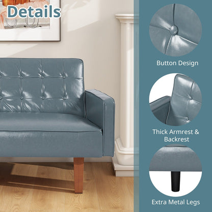 Divano letto futon in similpelle da 74" di metà secolo, divano trapuntato a bottoni, 3 posti, per soggiorno, camera da letto