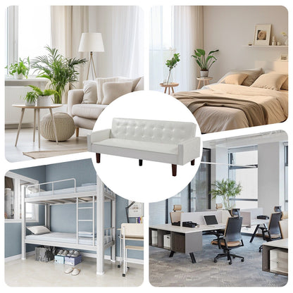 Divano letto futon in similpelle da 74" di metà secolo, divano trapuntato a bottoni, 3 posti, per soggiorno, camera da letto