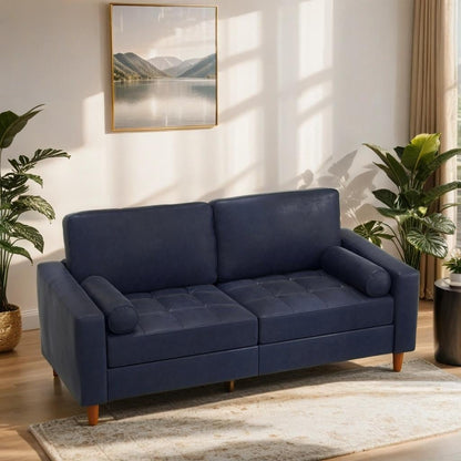 Divano in pelle di metà secolo con cuscino comfort cucito a mano e cuscini di supporto