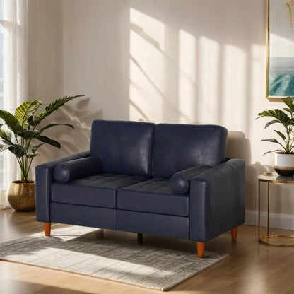 Divano in pelle di metà secolo con cuscino comfort cucito a mano e cuscini di supporto