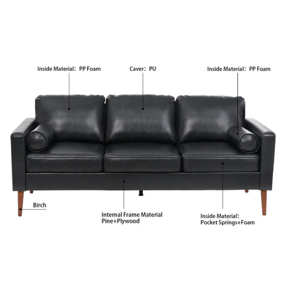 Divano a 3 posti Mid Century Modern 76.7 in PU con struttura in ferro e legno per soggiorno