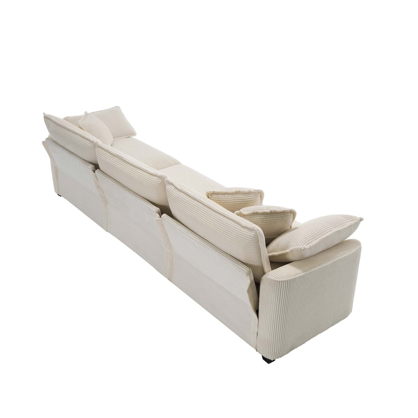 Divano componibile modulare a 3 posti in velluto a coste moderno di metà secolo con 2 braccioli e 3 cuscini decorativi per il soggiorno