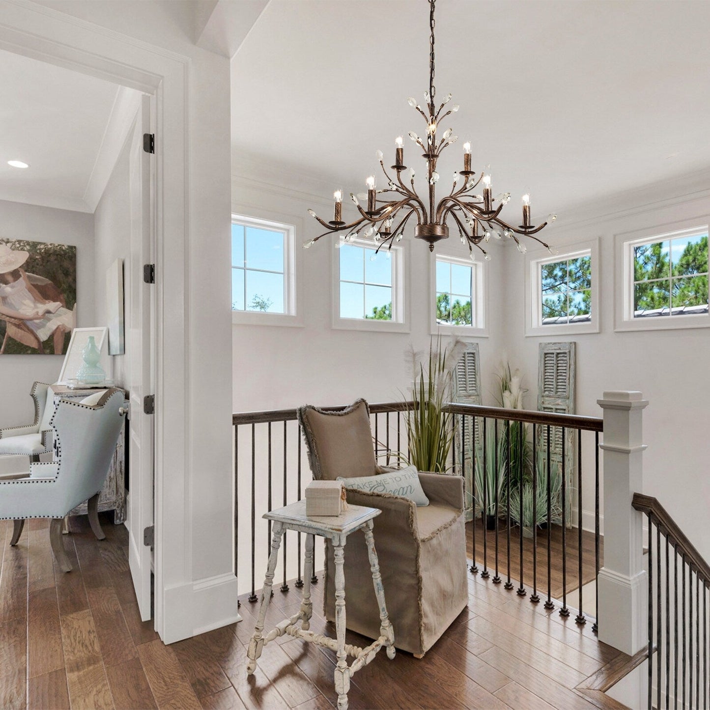 Lampadario di cristallo in stile candela con ramo di albero in stile retrò da fattoria