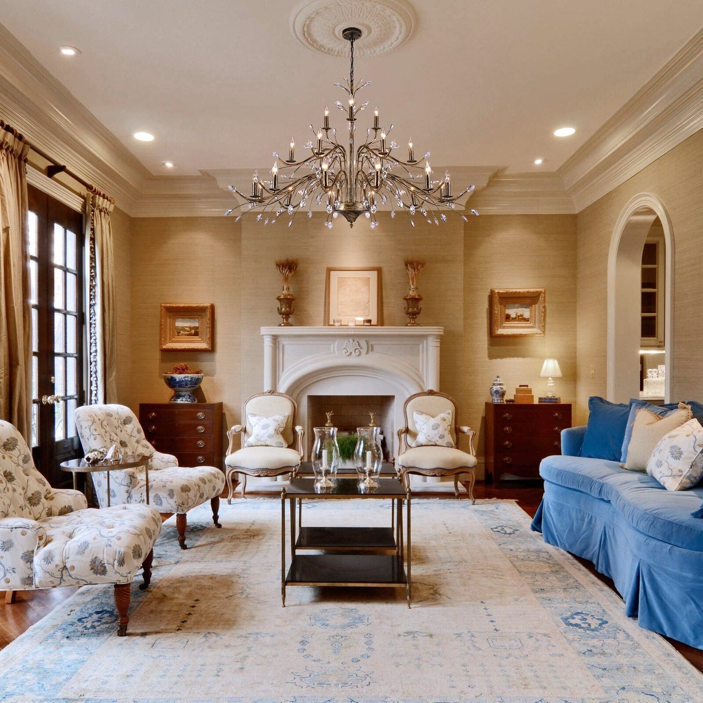 Lampadario di cristallo in stile candela con ramo di albero in stile retrò da fattoria