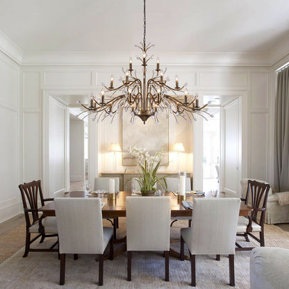 Lampadario di cristallo in stile candela con ramo di albero in stile retrò da fattoria