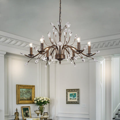 Lampadario di cristallo in stile candela con ramo di albero in stile retrò da fattoria