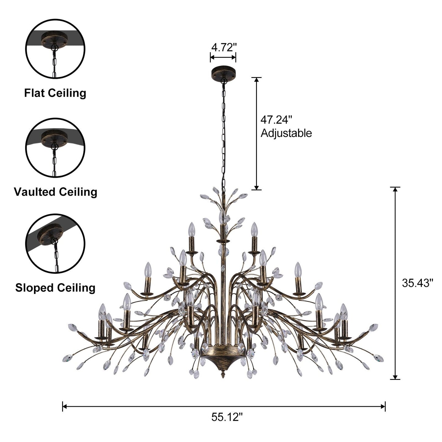 Lampadario di cristallo in stile candela con ramo di albero in stile retrò da fattoria