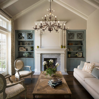 Lampadario di cristallo in stile candela con ramo di albero in stile retrò da fattoria