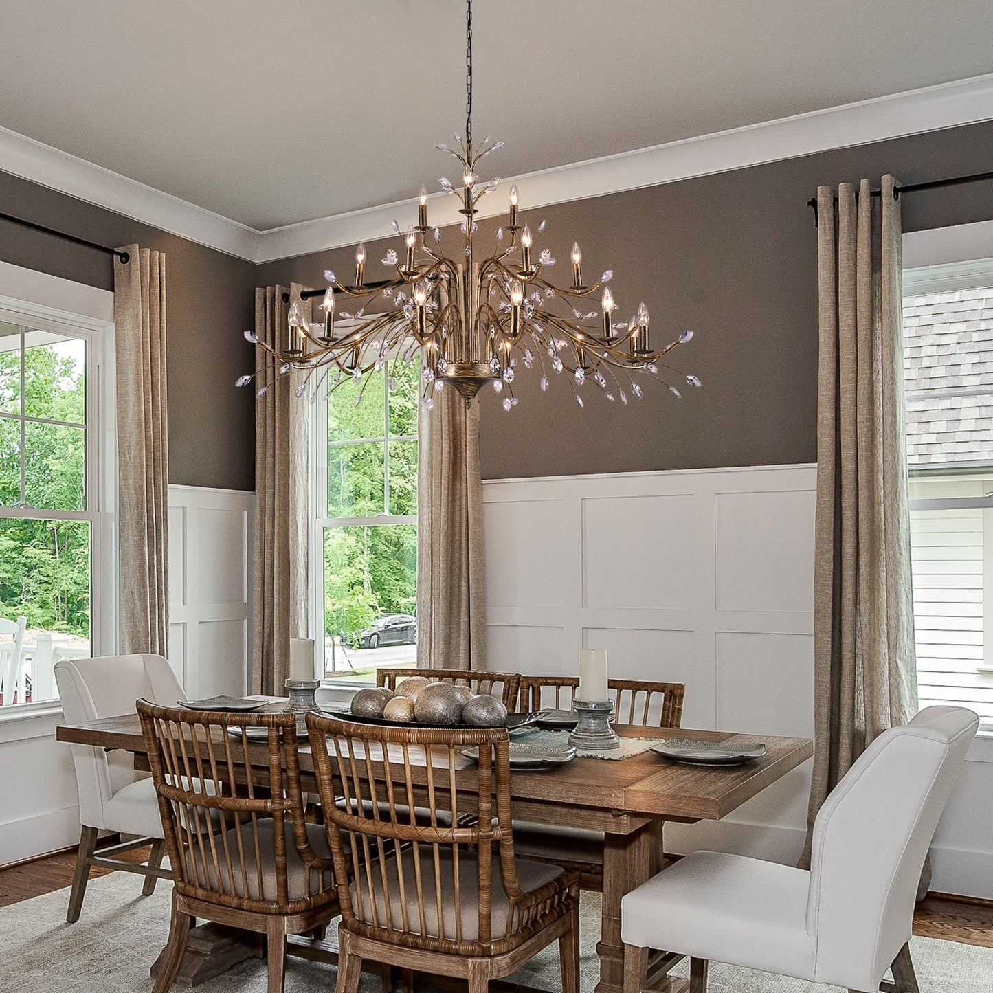 Lampadario di cristallo in stile candela con ramo di albero in stile retrò da fattoria